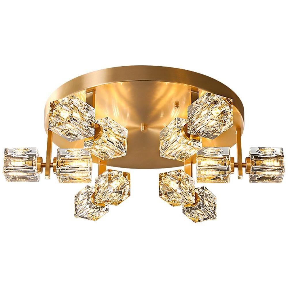 6-Light Crystal Brass Flush Mount LED Ceiling Light