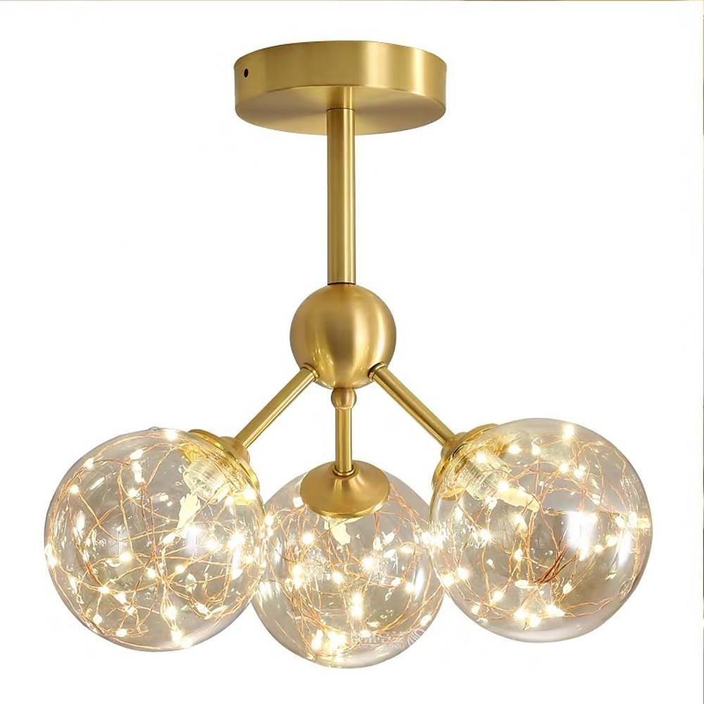 3-Globe Copper Semi Flush Mount Ceiling Light for Bedroom