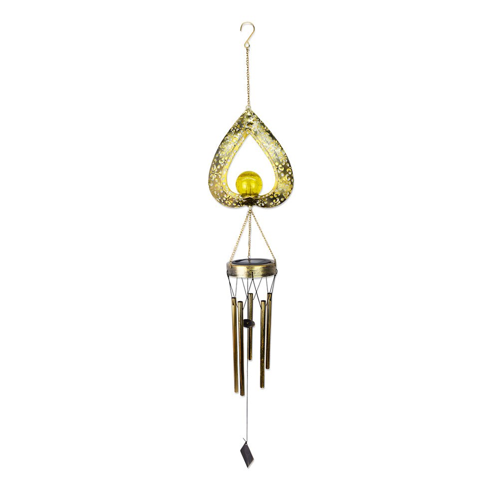 Iron Heart Wind Chimes Pendant LED Solar Lights - Waterproof Hanging Decor