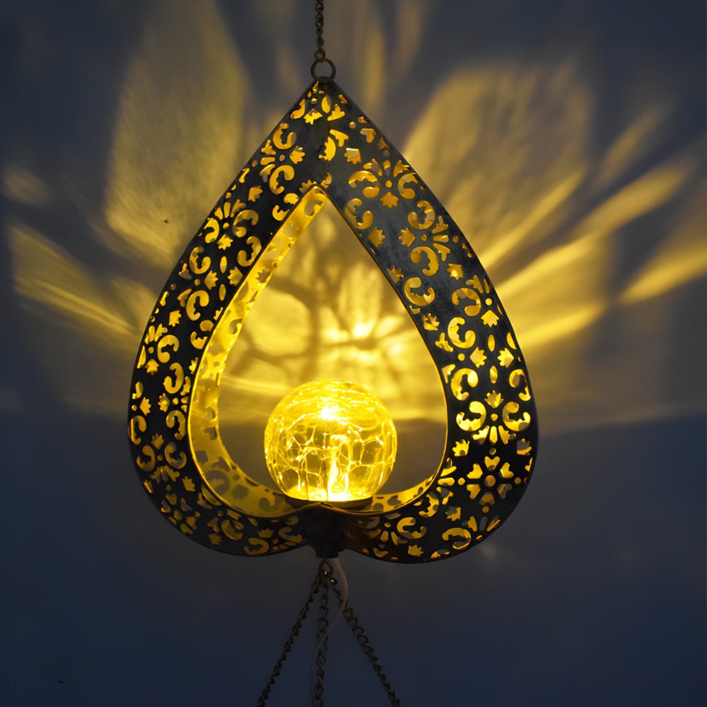 Iron Heart Wind Chimes Pendant LED Solar Lights - Waterproof Hanging Decor