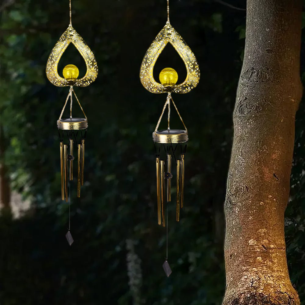 Iron Heart Wind Chimes Pendant LED Solar Lights - Waterproof Hanging Decor