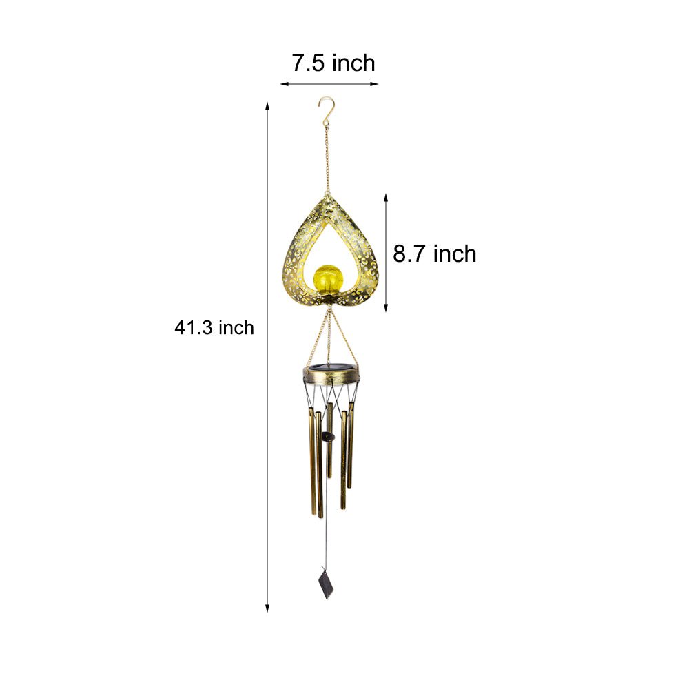 Iron Heart Wind Chimes Pendant LED Solar Lights - Waterproof Hanging Decor