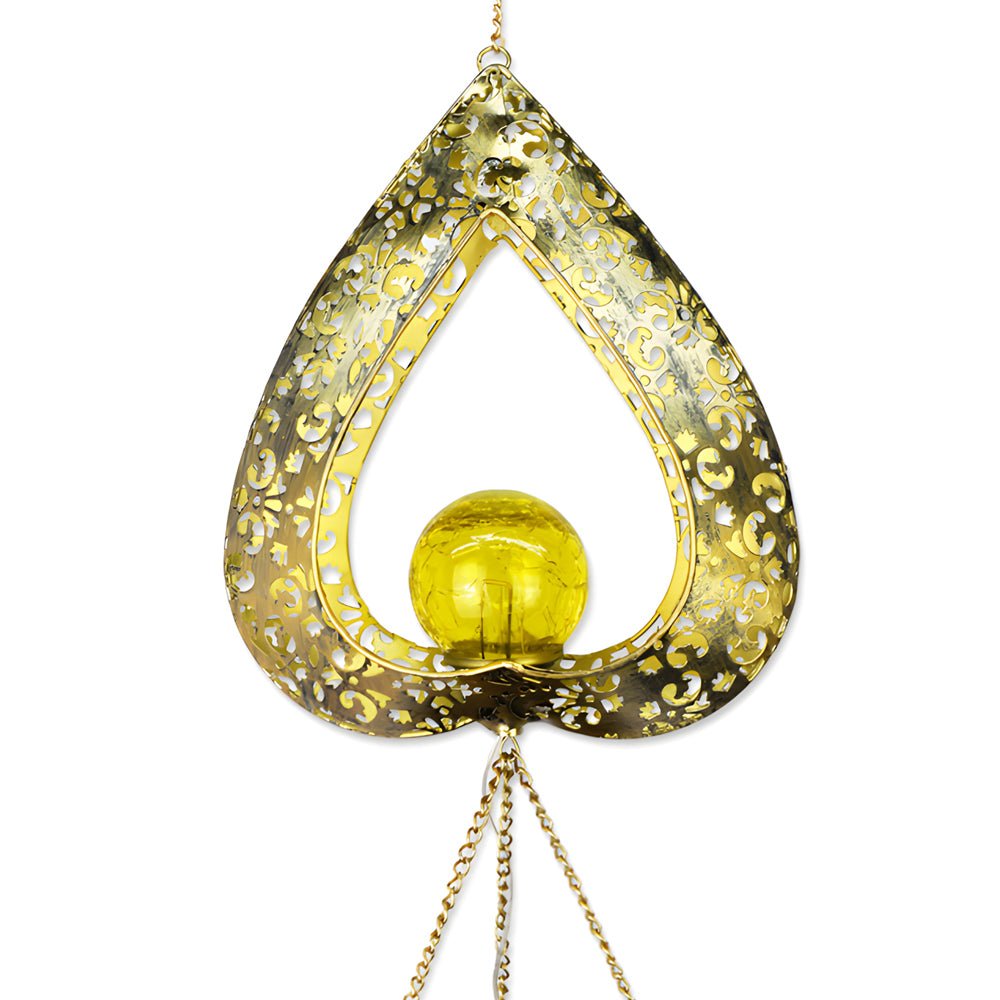 Iron Heart Wind Chimes Pendant LED Solar Lights - Waterproof Hanging Decor