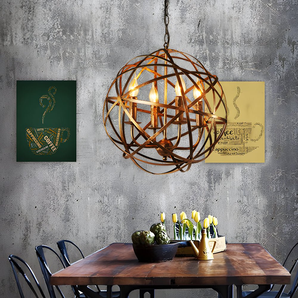 Iron Lines Ball Spherical LED Industrial Chandelier