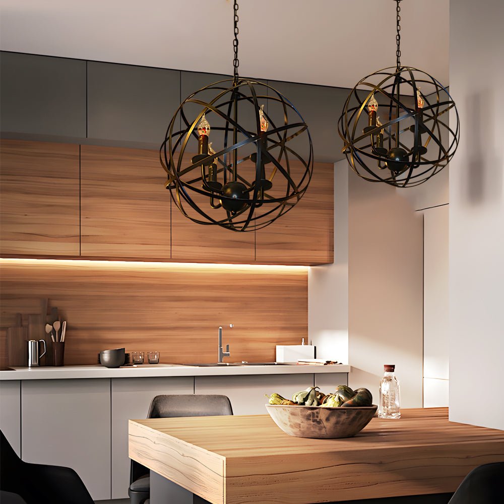 Iron Lines Ball Spherical LED Industrial Chandelier