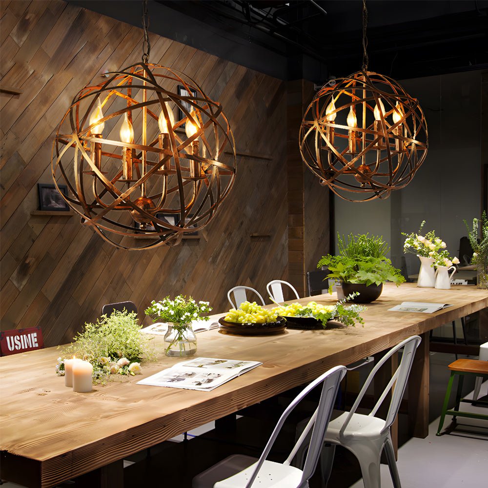 Iron Lines Ball Spherical LED Industrial Chandelier