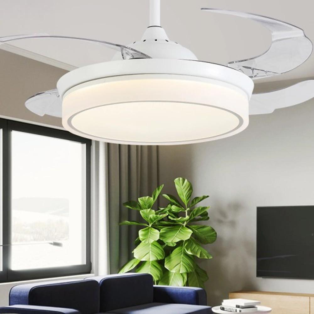 15/19 23-In LED Retractable Ceiling Fan with Light - 4 Blades, White Design