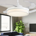 15/19 23-In LED Retractable Ceiling Fan with Light - 4 Blades, White Design