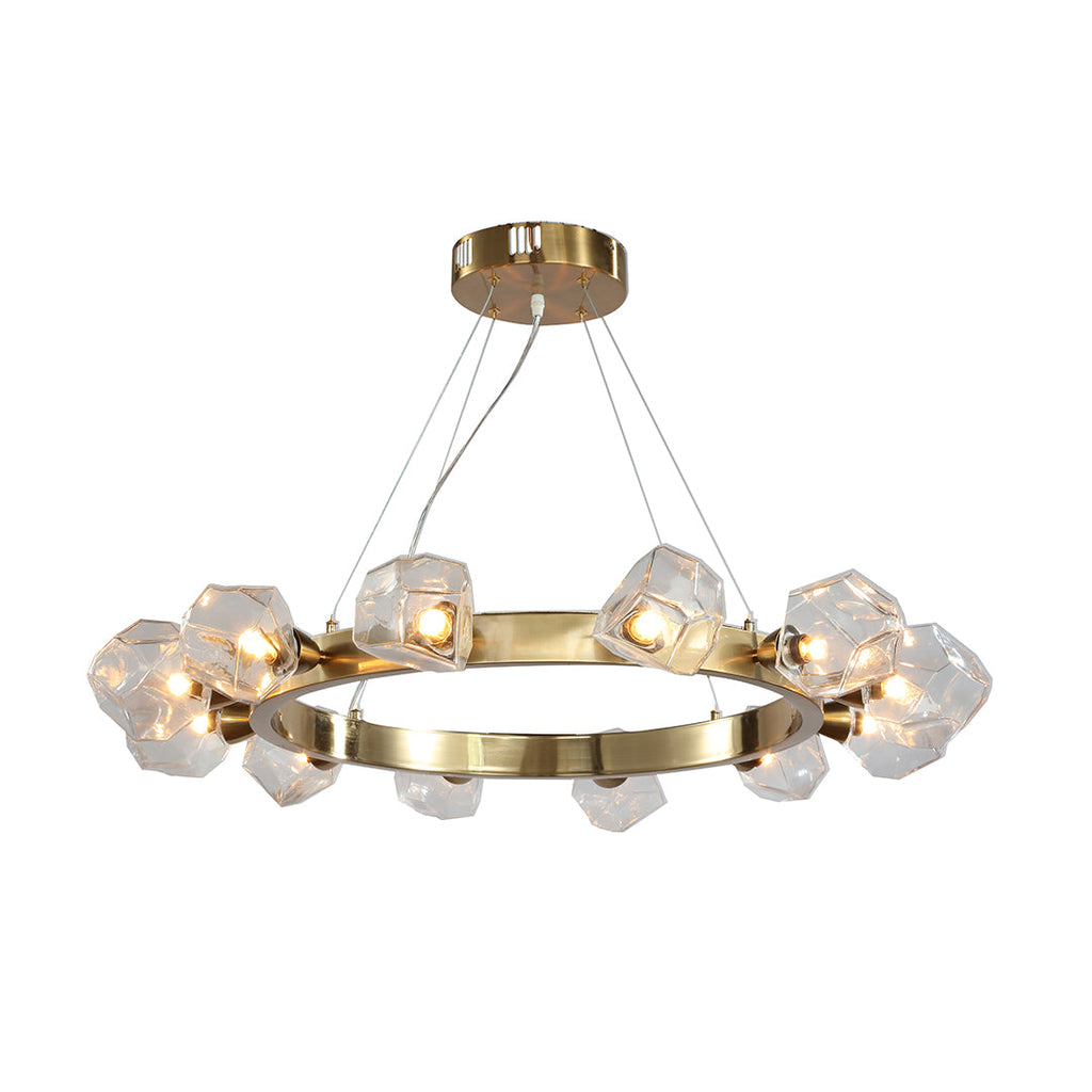 Gold Round Chandelier with Polished Brass Ceiling Light