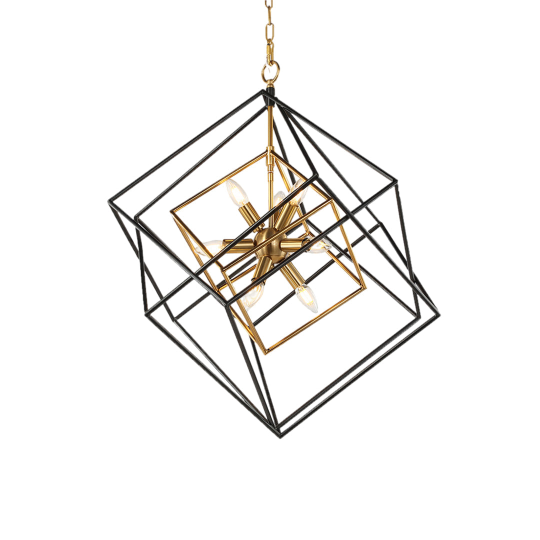 Square Pendant Light - Industrial Iron Dual-Color Ceiling Fixture