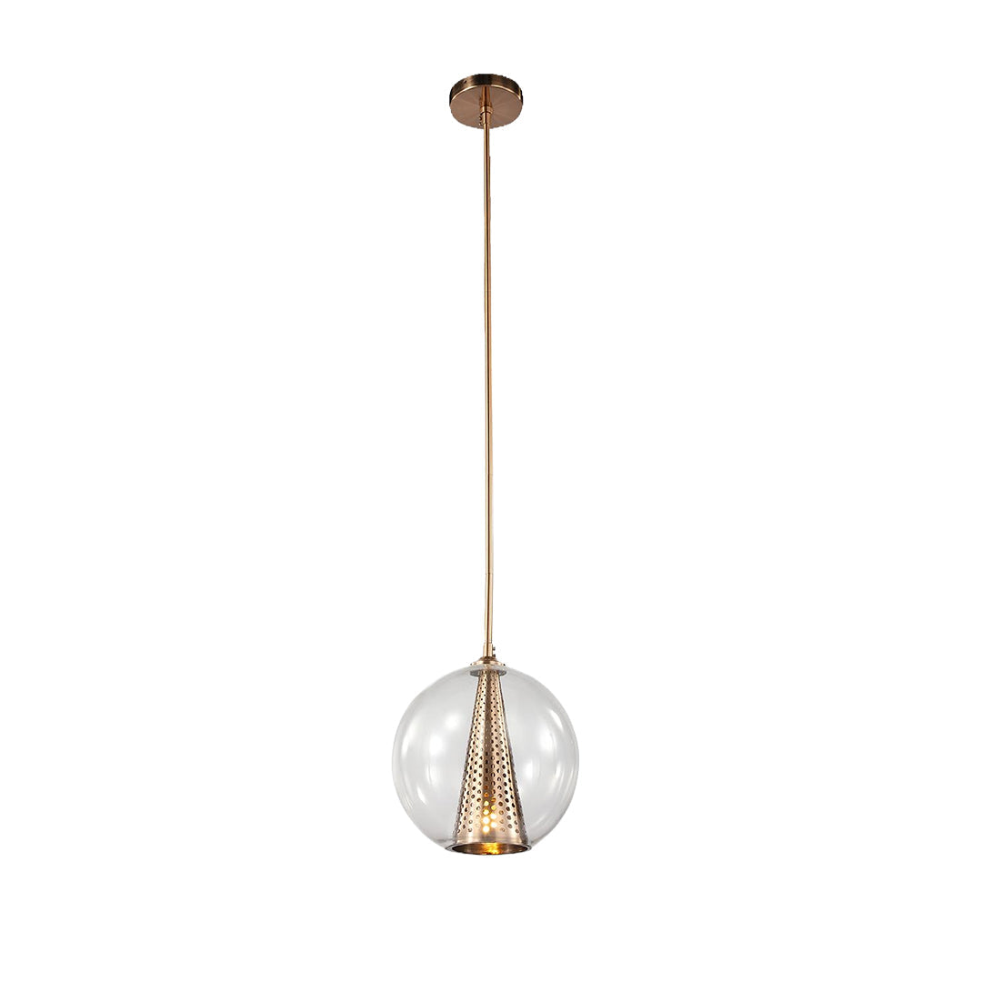 Glass Ball Pendant Light - Perforated Metal Cone Ceiling Fixture, Chic Modern Lighting