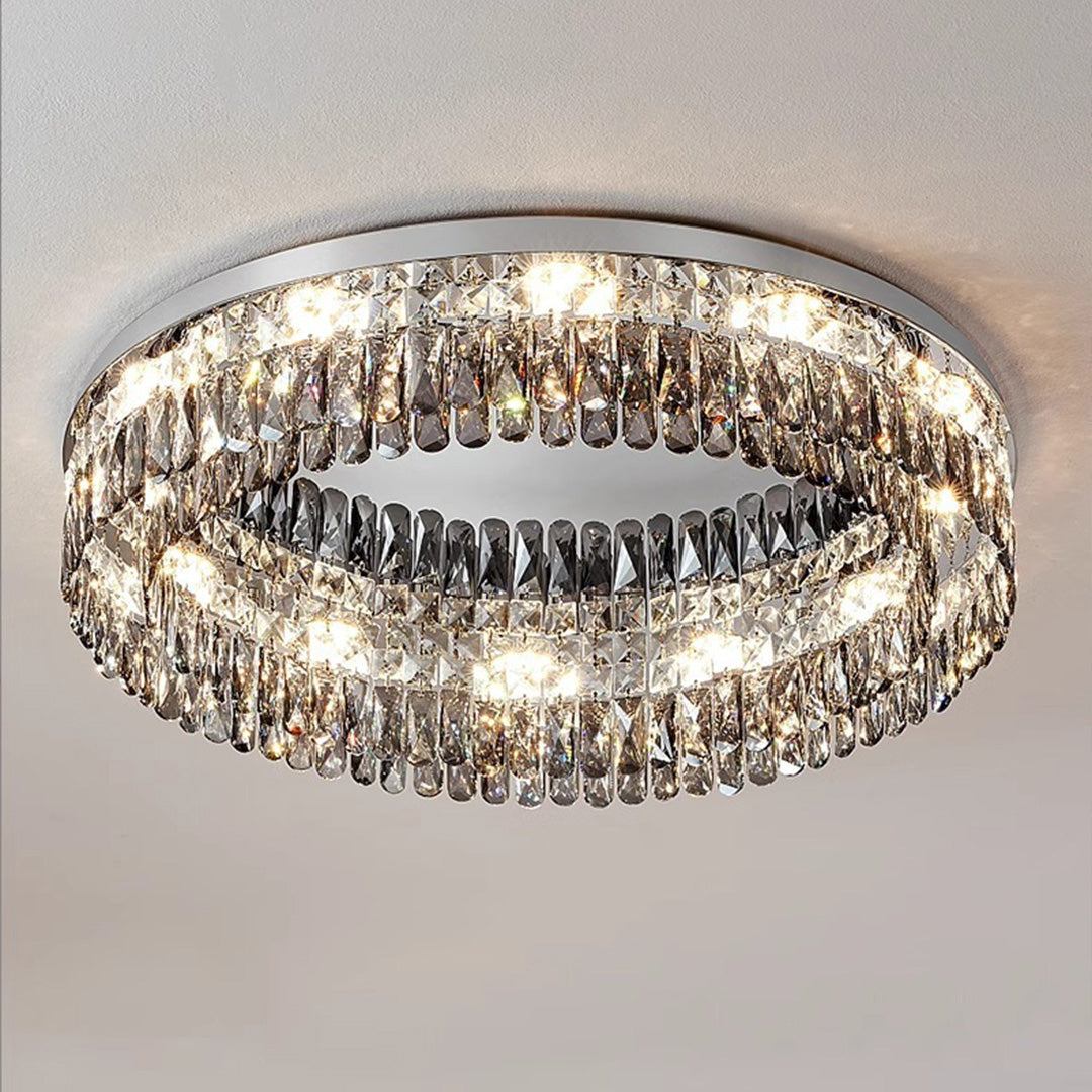 Luxury French Crystal Ceiling Light - Round LED Fixture for Elegant Home Décor