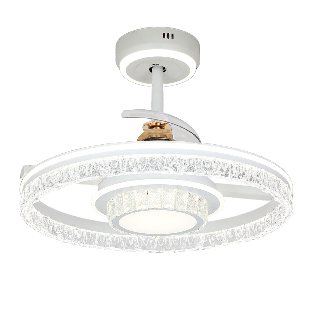Nordic Luxury Ceiling Fan with Round Light - White Aluminum Body