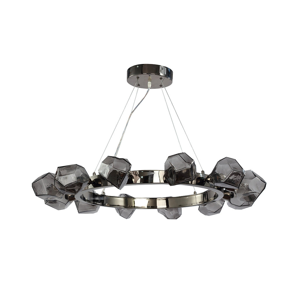 Black Round Chandelier with Geometric Glass Shades Ceiling Light