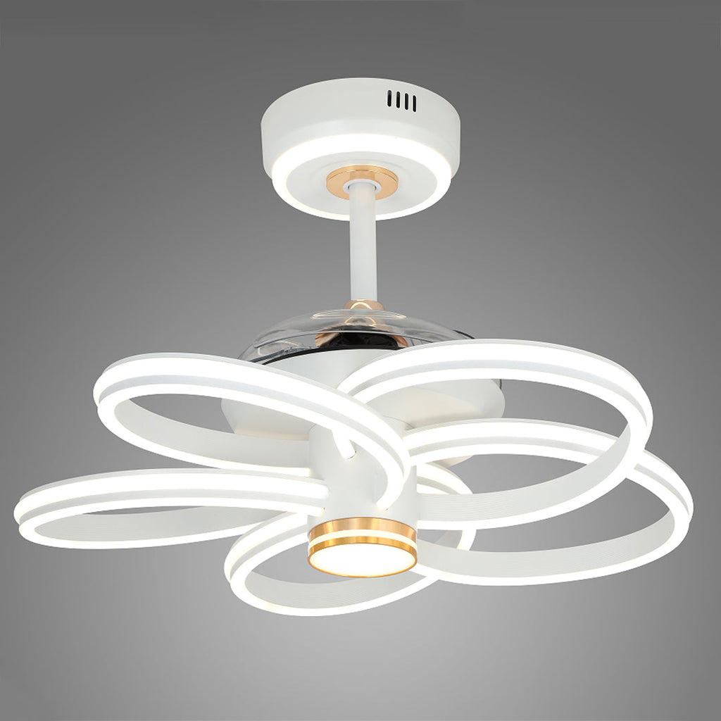 White Ceiling Fan Light with Variable Frequency Iron Art Design