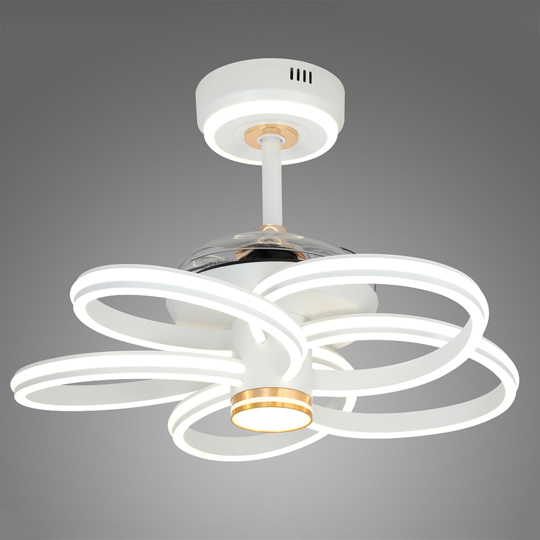 White Ceiling Fan Light Fixture | Variable Frequency Flower Design Iron Art Lamp