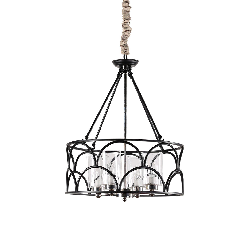 Vintage Black Metal Glass Chandelier Ceiling Light