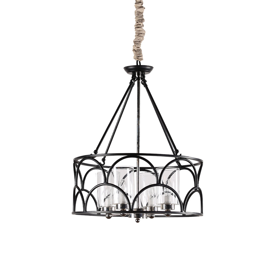 Vintage Black Metal Glass Chandelier Ceiling Light