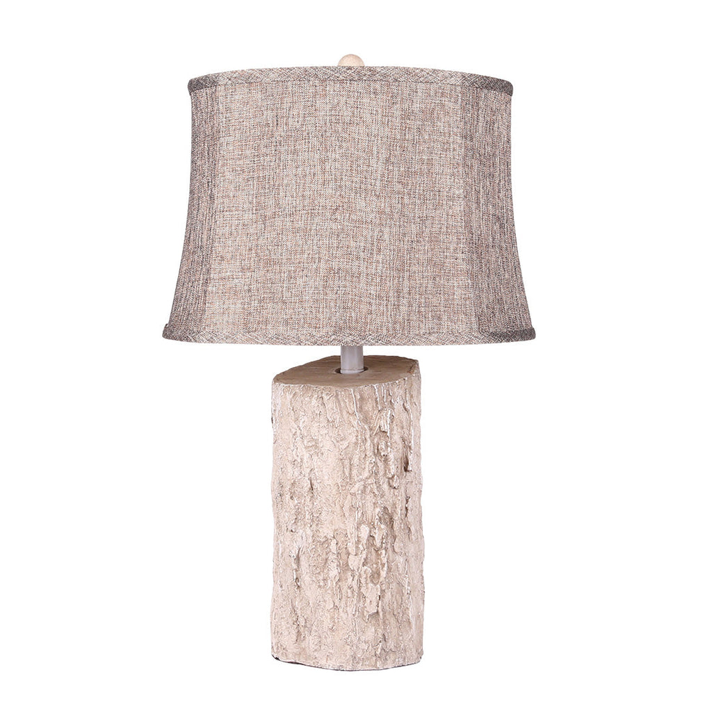 White Wood Table Lamp with Bark Fabric Shade - Ambient Lighting for Home Decor