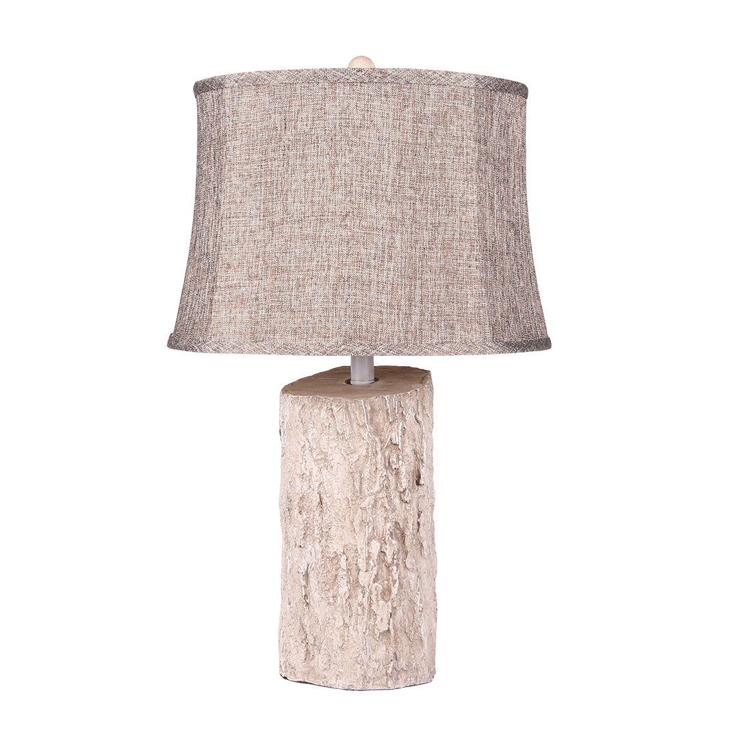 White Wood Table Lamp with Bark Fabric Shade - Ambient Lighting for Home Decor