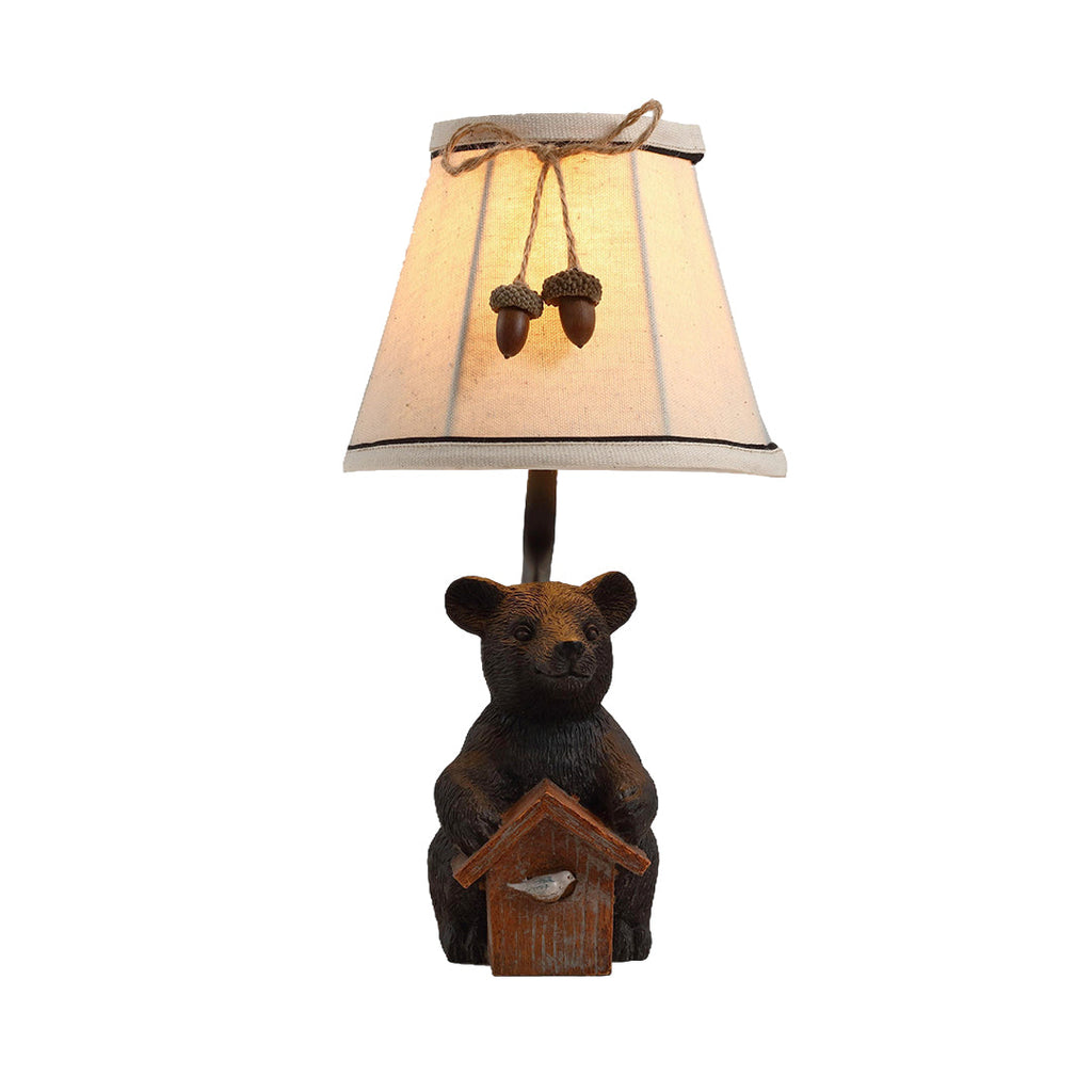 Bear Table Lamp with European-Style Fabric Shades - Charming Novelty Light Fixture