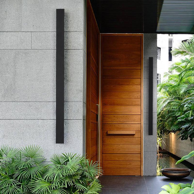 Outdoor Waterproof Metal Black Wall Lights - Modern Long Strip Design