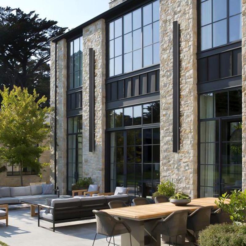 Outdoor Waterproof Metal Black Wall Lights - Modern Long Strip Design