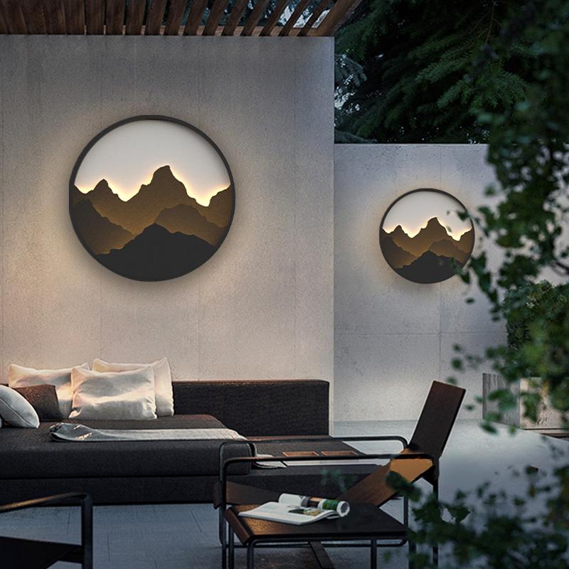 Round Mountain Rustic Outdoor LED Wall Lights - Waterproof Scenery Decor