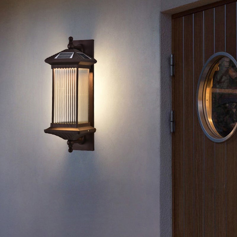 Vintage Striped Glass Waterproof LED Solar Wall Lights