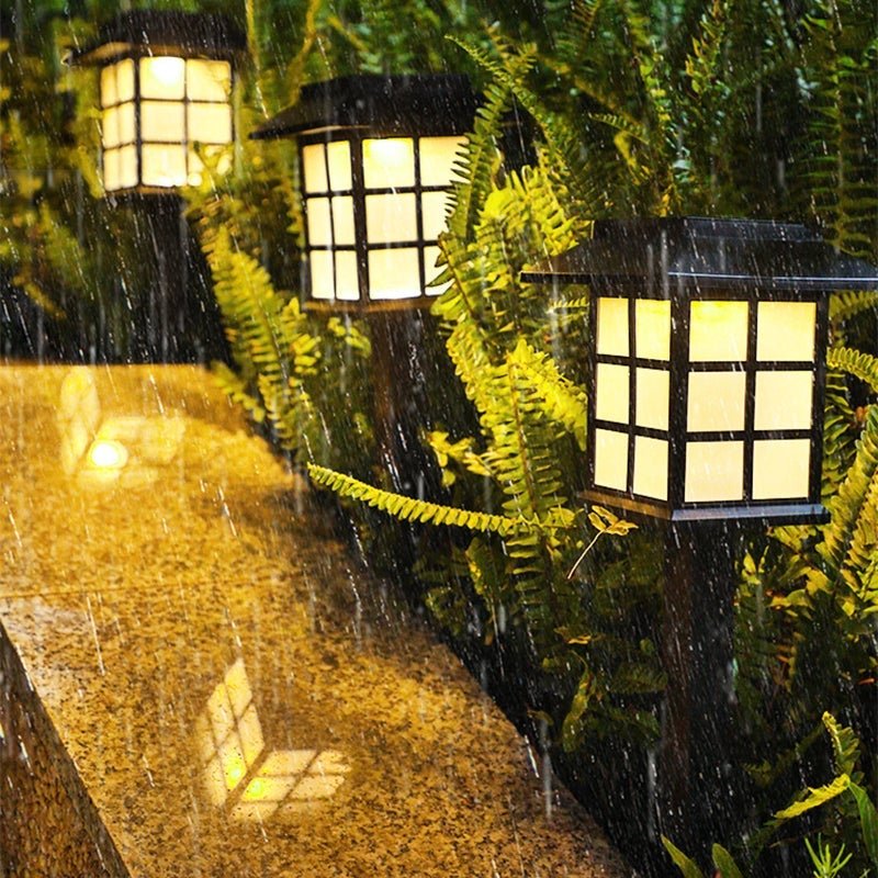 Square Pavilion Solar LED Garden Stakes - Black Outdoor Lighting for Pathways