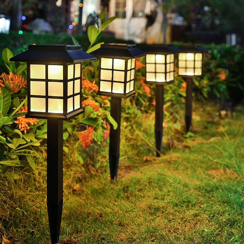 Square Pavilion Solar LED Garden Stakes - Black Outdoor Lighting for Pathways
