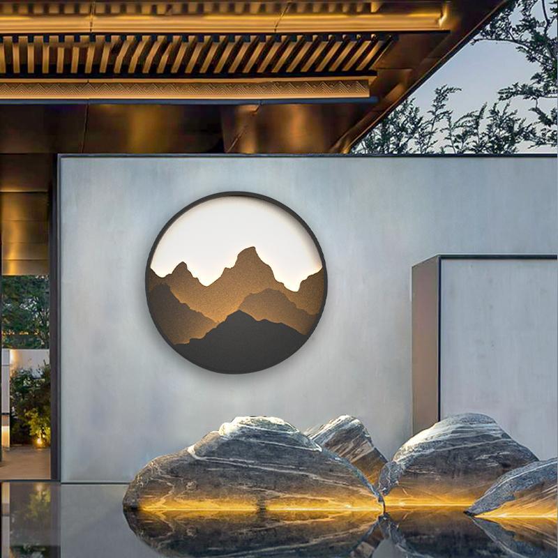 Round Mountain Rustic Outdoor LED Wall Lights - Waterproof Scenery Decor