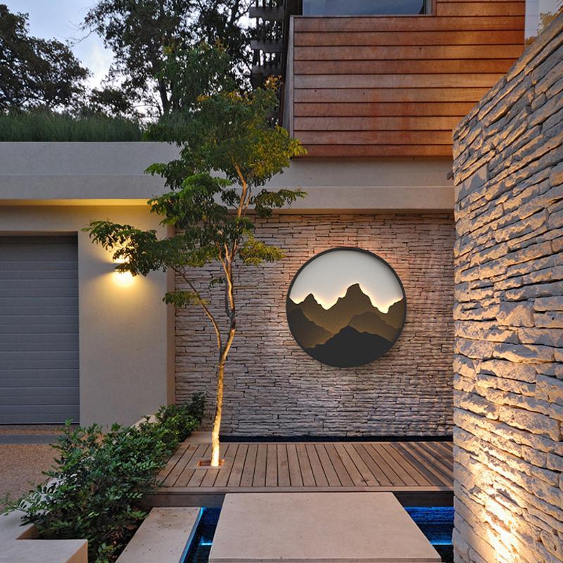 Round Mountain Rustic Outdoor LED Wall Lights - Waterproof Scenery Decor