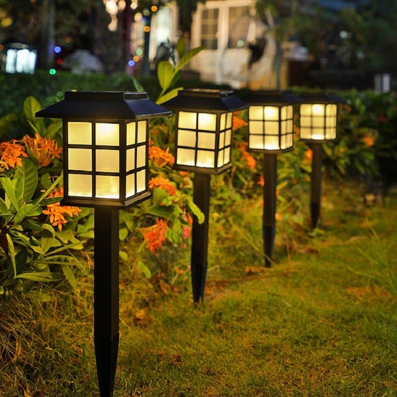 Square Pavilion Solar LED Garden Stakes - Black Outdoor Lighting for Pathways