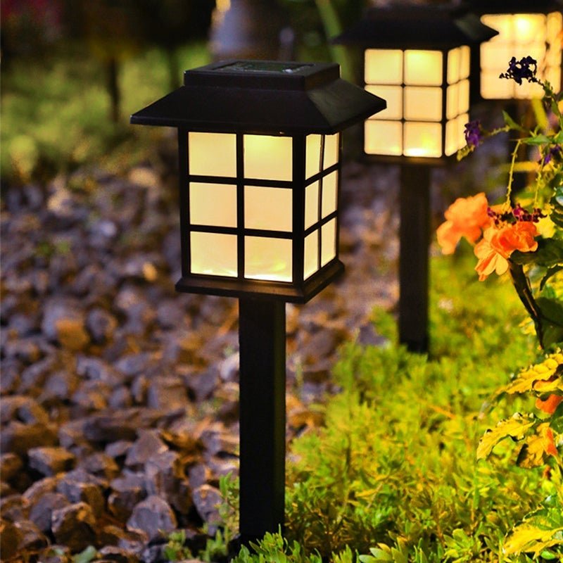 Square Pavilion Solar LED Garden Stakes - Black Outdoor Lighting for Pathways