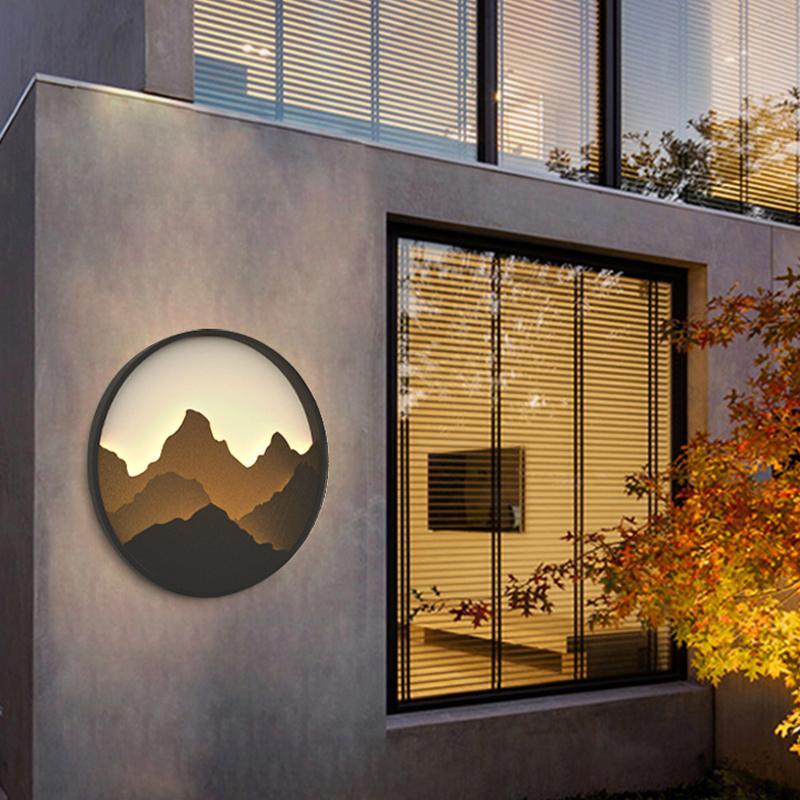 Round Mountain Rustic Outdoor LED Wall Lights - Waterproof Scenery Decor