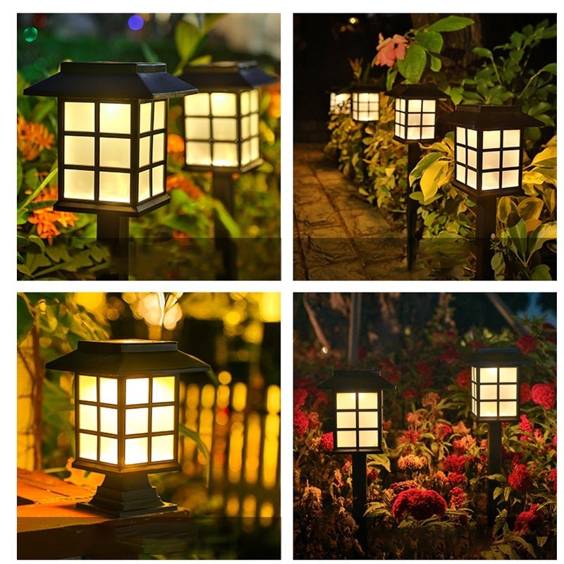 Square Pavilion Solar LED Garden Stakes - Black Outdoor Lighting for Pathways