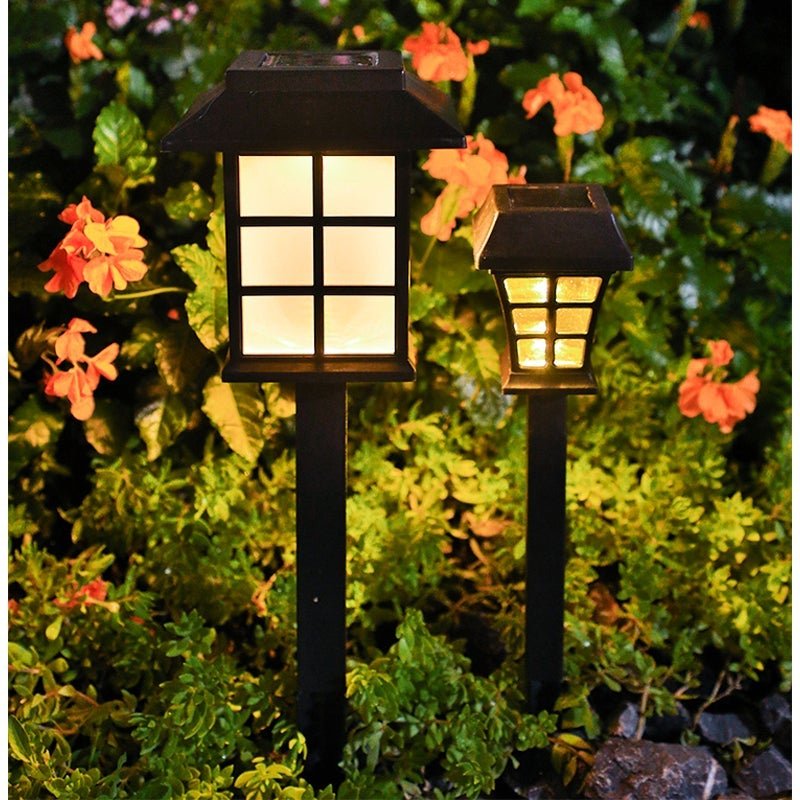 Square Pavilion Solar LED Garden Stakes - Black Outdoor Lighting for Pathways