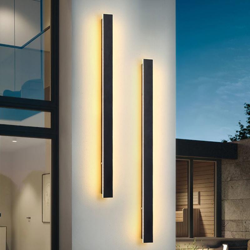Outdoor Waterproof Metal Black Wall Lights - Modern Long Strip Design