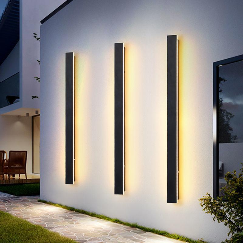 Outdoor Waterproof Metal Black Wall Lights - Modern Long Strip Design