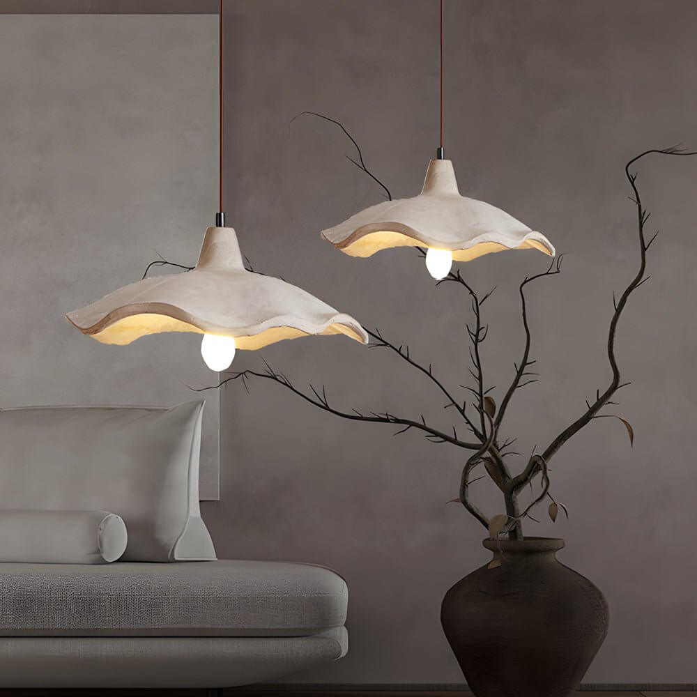 Japanese 1-Light Cement Wavy Pendant Lamp