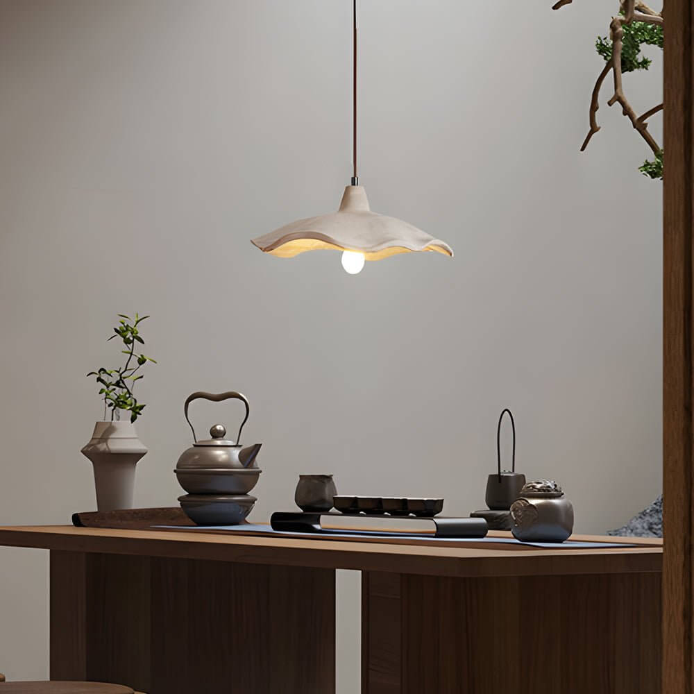 Japanese 1-Light Cement Wavy Pendant Lamp