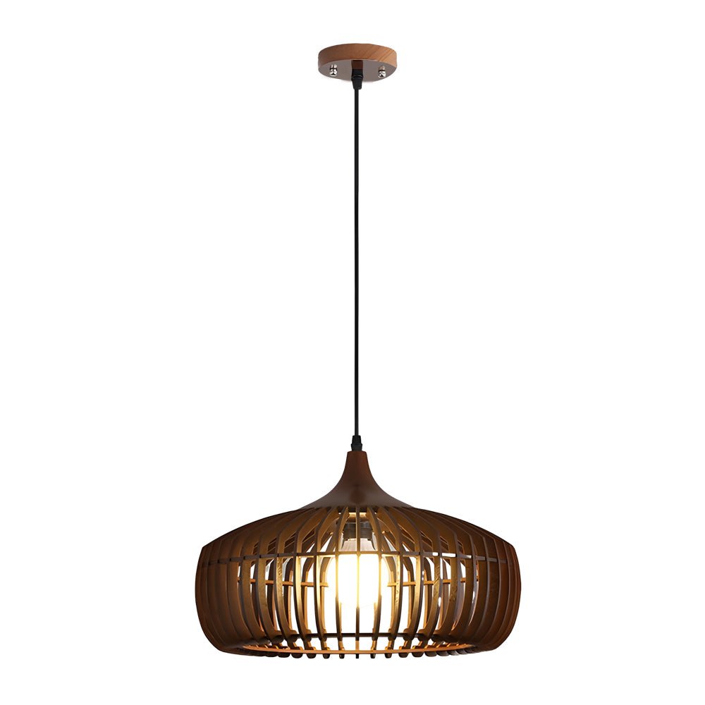 Japanese Wood Cage Pendant Light - 1-Light Ceiling Fixture, Modern Hanging Lamp, Rustic Home Decor