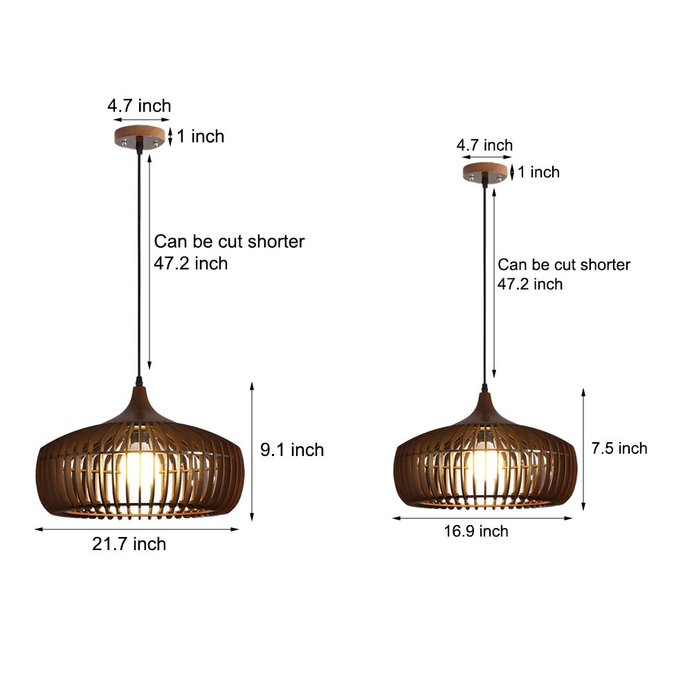 Japanese Wood Cage Pendant Light - 1-Light Ceiling Fixture, Modern Hanging Lamp, Rustic Home Decor