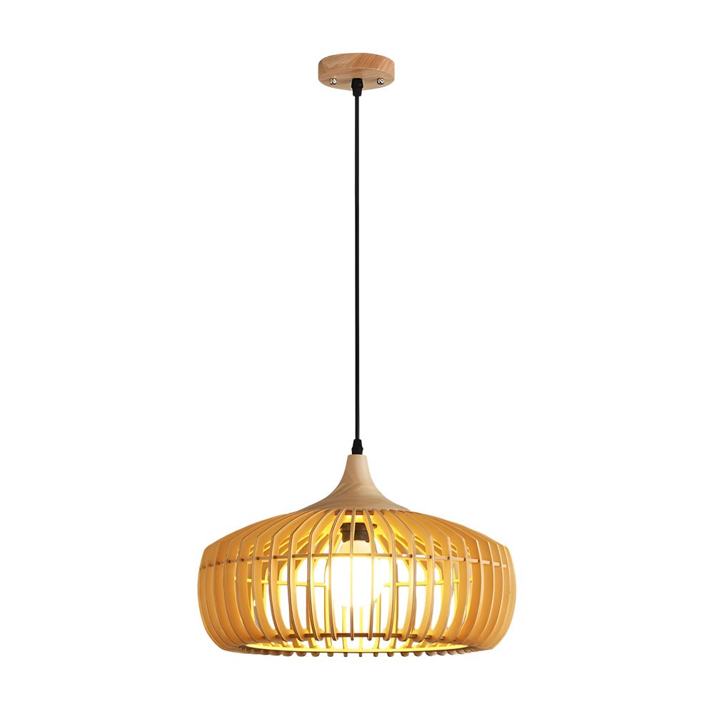 Japanese Wood Cage Pendant Light - 1-Light Ceiling Fixture, Modern Hanging Lamp, Rustic Home Decor