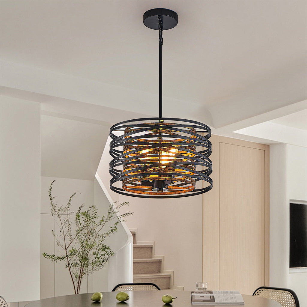 Black Drum Pendant Light - Iron Cage Cylinder Ceiling Fixture