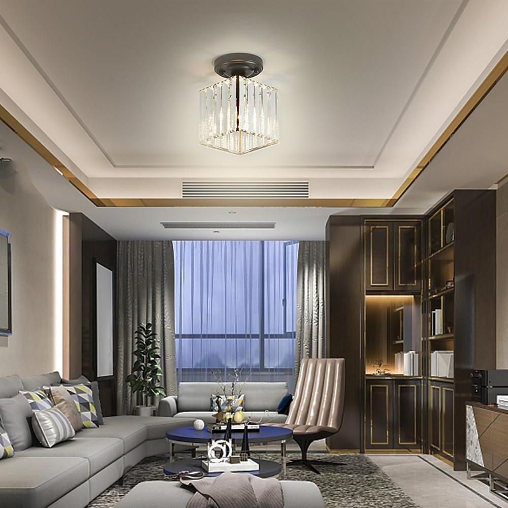 Crystal Foyer Semi Flush Mount Lighting - Modern Ceiling Lights for Entryway, Hallway, and Living Room