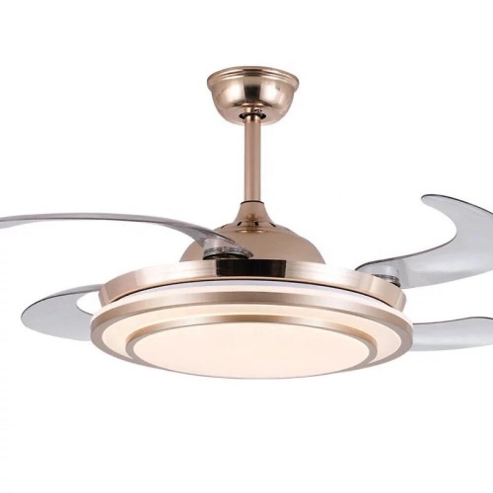 4 Blade Gold Finish Retractable Ceiling Fan Chandelier with LED Light