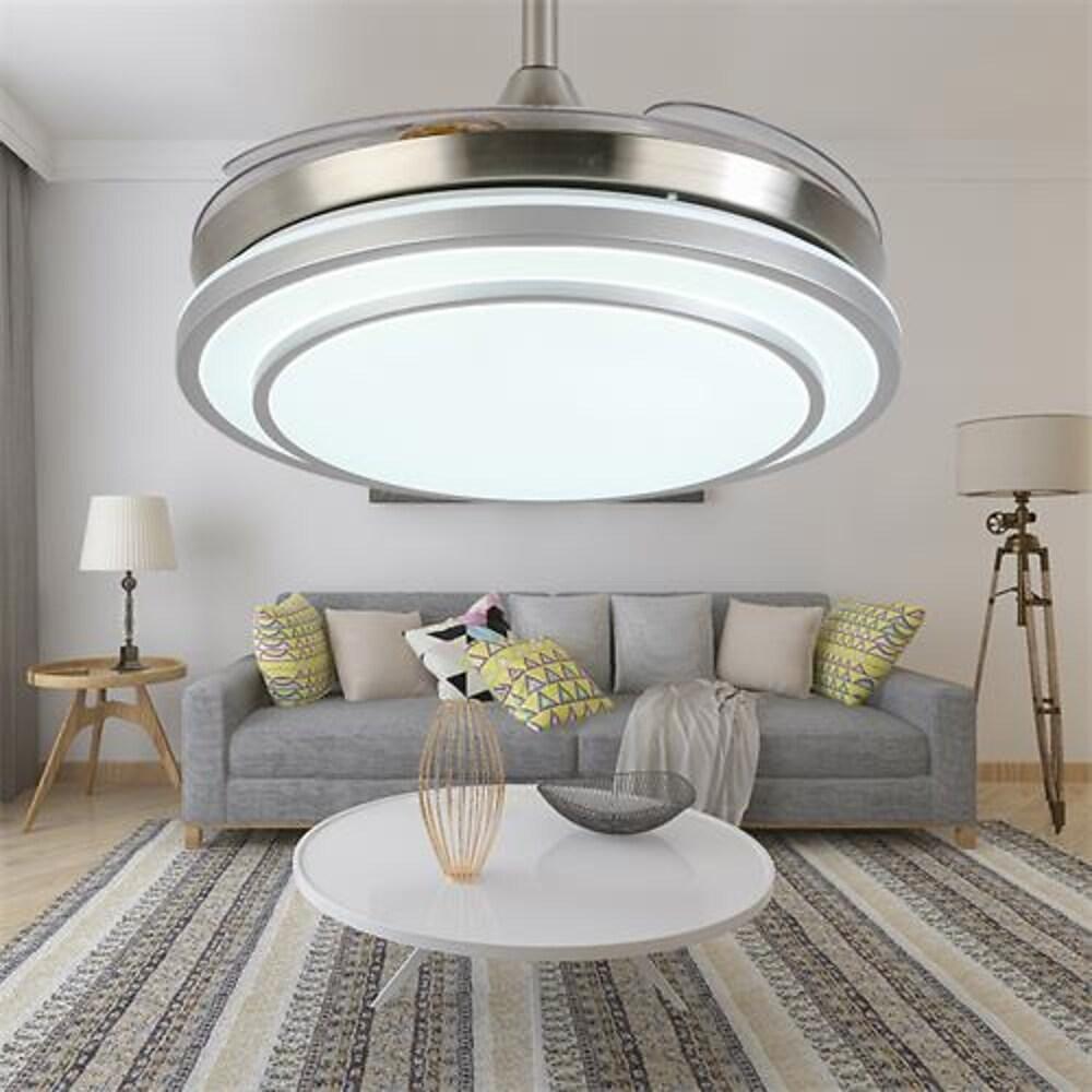 4 Blade Gold Finish Retractable Ceiling Fan Chandelier with LED Light