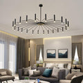 Modern 24-Light Round Chandelier - 63'' Dia, Adjustable Height, Black Finish, LED Lighting